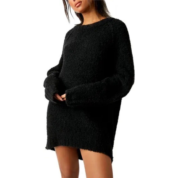 FREE PEOPLE Teddy Sweater W’s XL Black Long Sleeve Wool Blend Oversized Tunic - Picture 2 of 13